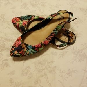 Sling back tropical flat shoes size 10